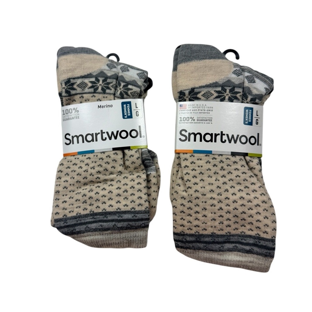 Smartwool 2 Pair Women L Cozy Cabin Crew Merino Wool Socks Natural Large LOT 2